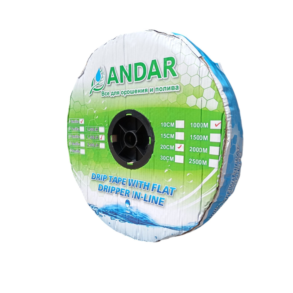 Крапельна стрічка емітерна ANDAR 20см 6mil 1.38 л/год (1000м)